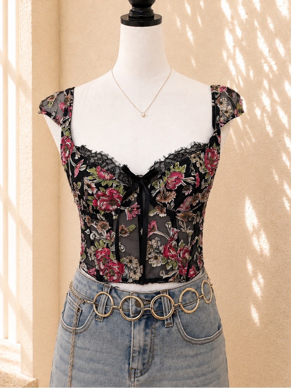 Victoria’s Secret Dream Angels Floral Mesh Lace Corset Bustier Top 32D - Picture 1 of 6